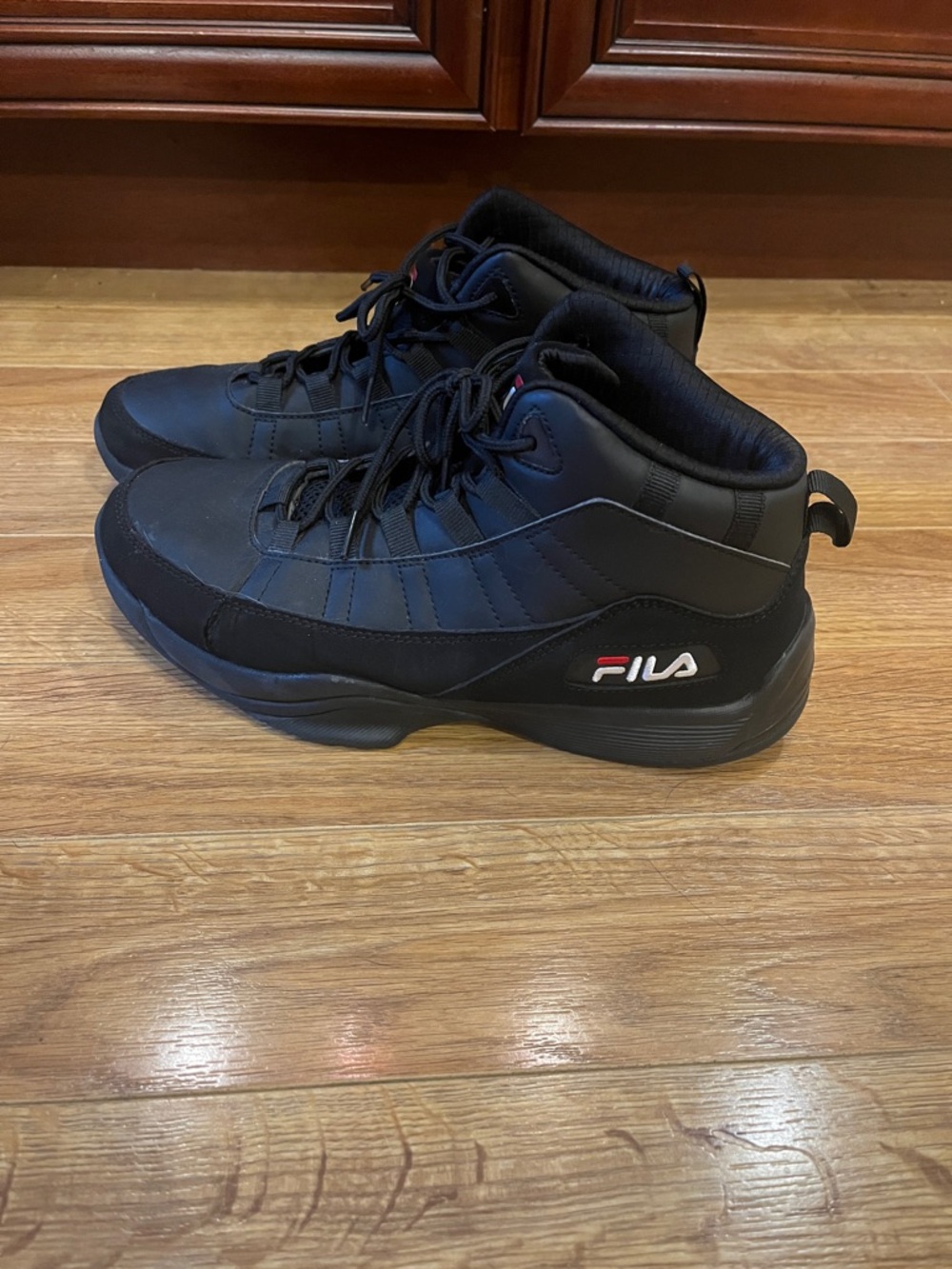 FILA Black High-Top Lace-Up Sneakers with Red Logo Accent